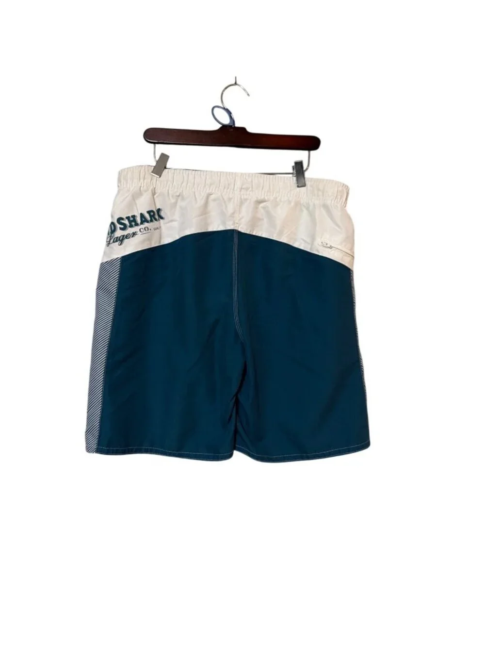 Landshark Lager Mens Swim Trunks Board Shorts L Teal & White Drawstring Waist‎